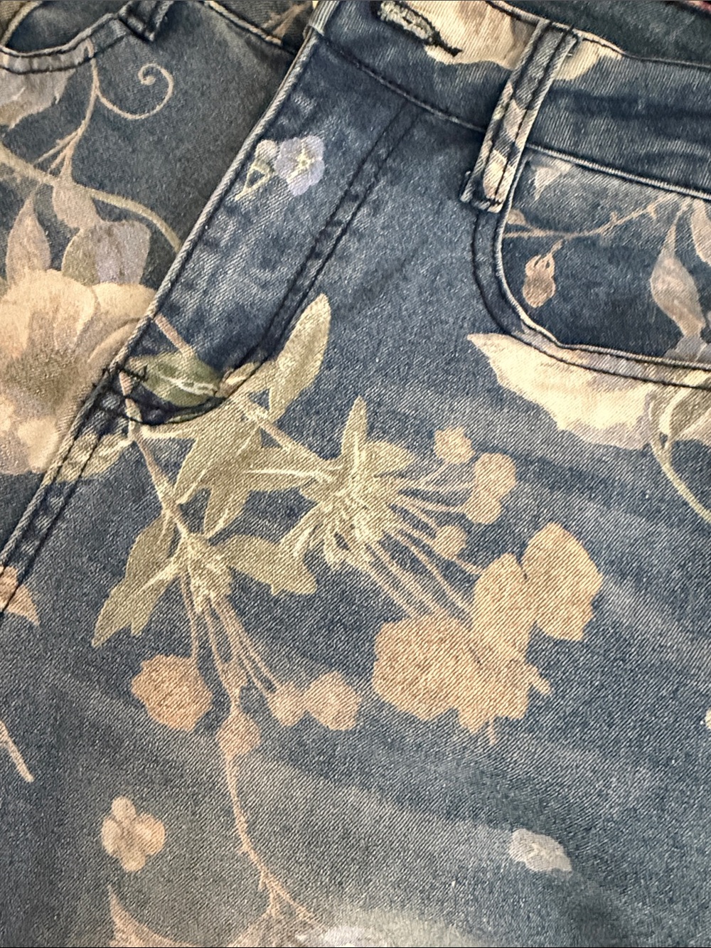 Floral Wide-Leg Denim Jeans - Blue - Picture 2 of 2